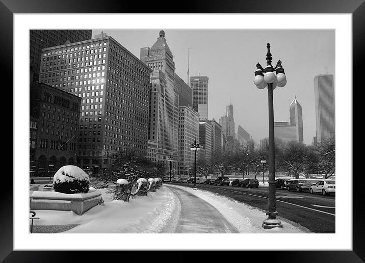 Downtown Winter Framed Mounted Print by Neil Gavin