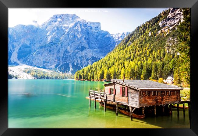 The boathouse at Lago di braies Framed Print by Sebastien Coell
