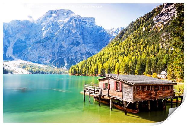 The boathouse at Lago di braies Print by Sebastien Coell
