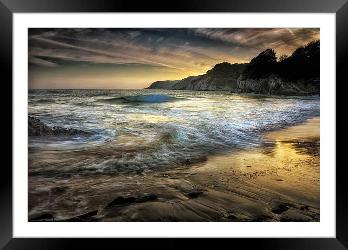 Dusk at Caswell Bay Framed Mounted Print by Leighton Collins