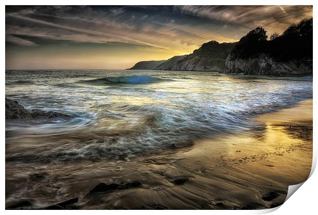 Dusk at Caswell Bay Print by Leighton Collins