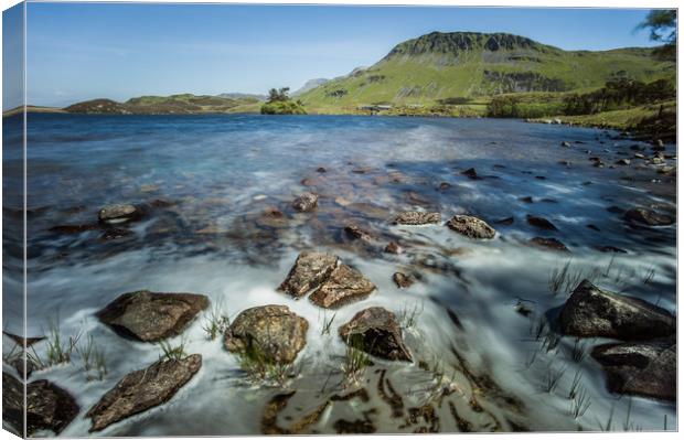 Rocks on the shore of Llynnau Cregennen lake Canvas Print by Tom Radford