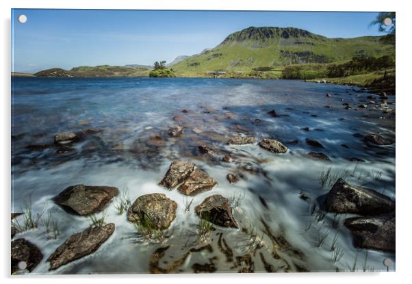 Rocks on the shore of Llynnau Cregennen lake Acrylic by Tom Radford