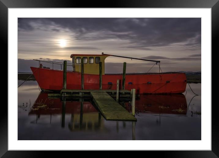 Moonrise and high tide at Thornham in Norfolk  Framed Mounted Print by Gary Pearson