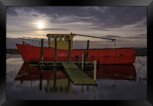 Moonrise and high tide at Thornham in Norfolk  Framed Print by Gary Pearson