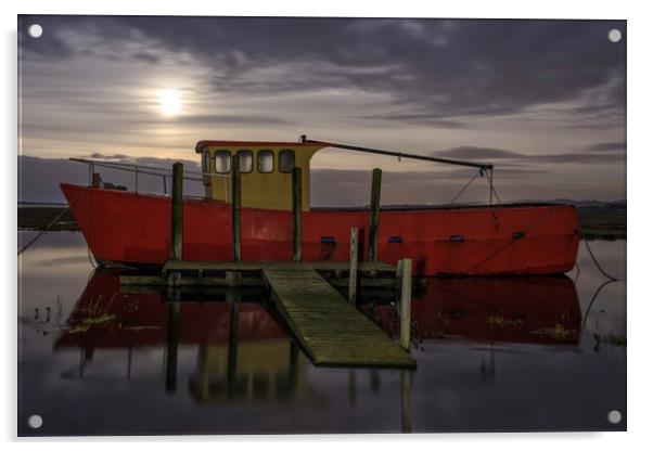 Moonrise and high tide at Thornham in Norfolk  Acrylic by Gary Pearson