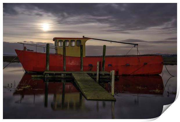 Moonrise and high tide at Thornham in Norfolk  Print by Gary Pearson