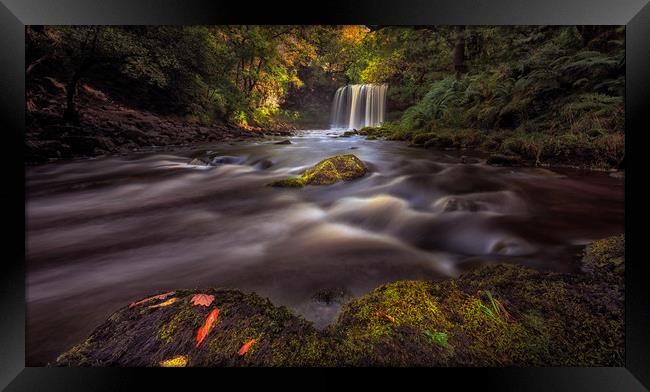 Moody Sgwd yr Eira Waterfall  Framed Print by Leighton Collins