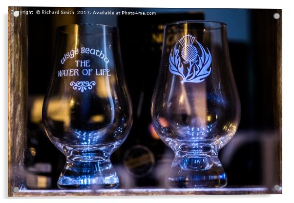 Whisky glasses in a Portree shop window Acrylic by Richard Smith