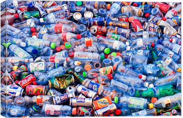 Plastic bottle recycling bin Canvas Print by PhotoStock Israel