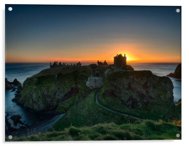 Dunnottar Castle at sunrise.                       Acrylic by Tommy Dickson