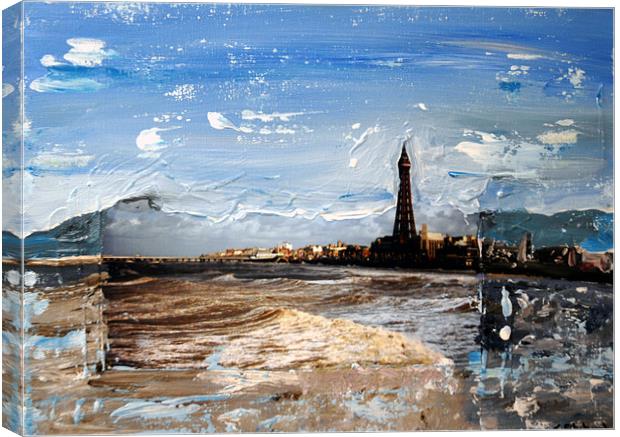 Arty picture of Blackpool Tower and the sea Canvas Print by JEAN FITZHUGH