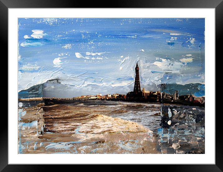 Arty picture of Blackpool Tower and the sea Framed Mounted Print by JEAN FITZHUGH