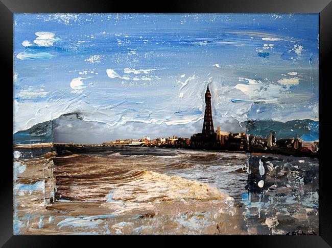Arty picture of Blackpool Tower and the sea Framed Print by JEAN FITZHUGH