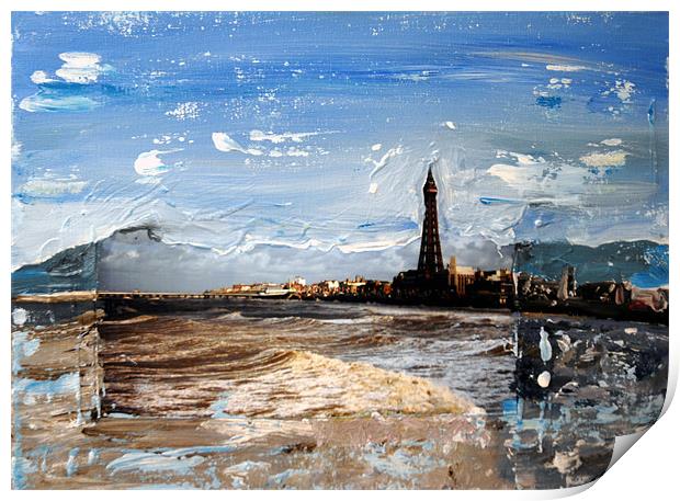 Arty picture of Blackpool Tower and the sea Print by JEAN FITZHUGH