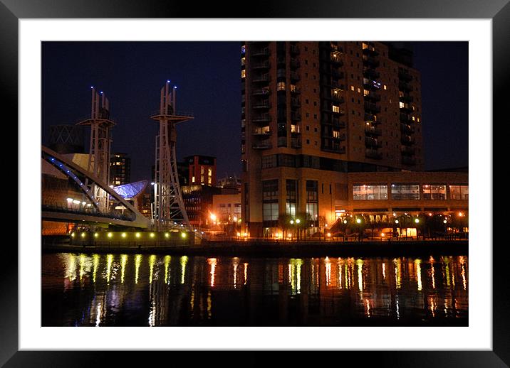 Salford Quays at night Framed Mounted Print by JEAN FITZHUGH