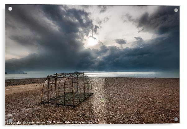 Fish trap on stony beach Acrylic by Kevin Hellon