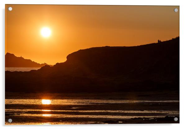 Daymer Bay sunset  - Cornwall Acrylic by Chris Warham