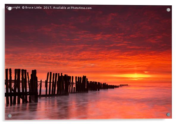 Spectacular Sunrise at Dawlish Warren Old Groyne Acrylic by Bruce Little