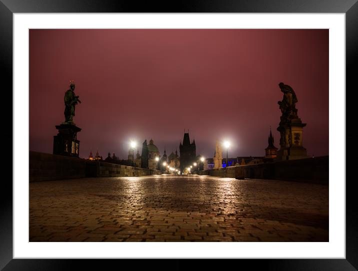 Charles bridge in Prague, Czech Republic. Framed Mounted Print by Sergey Fedoskin