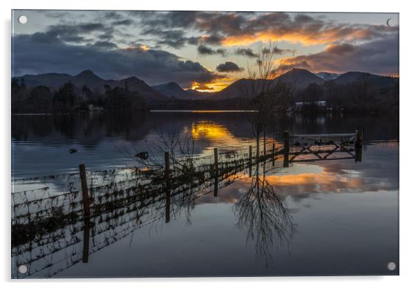 Derwent Water Sunset Acrylic by Tony Keogh
