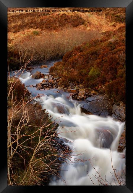 BRAMBLE WATERFALL Framed Print by andrew saxton