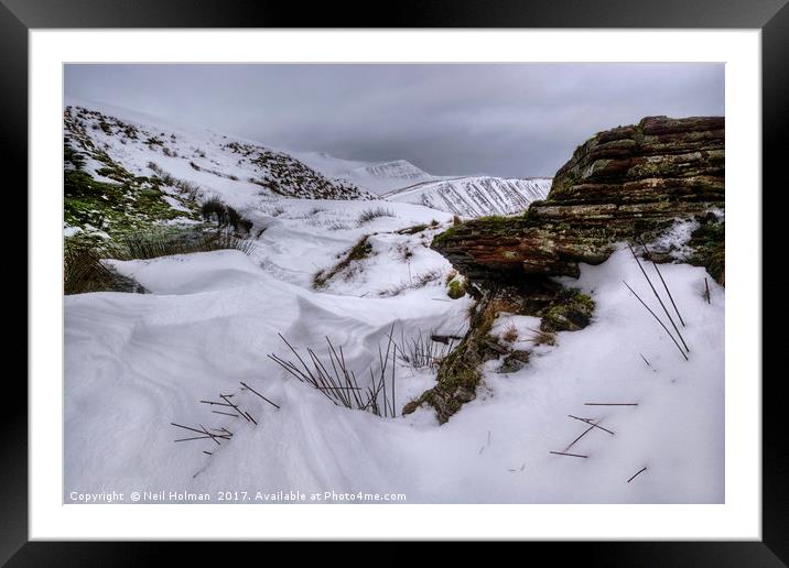 Snow covered Brecon Beacons Framed Mounted Print by Neil Holman