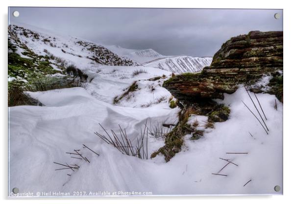 Snow covered Brecon Beacons Acrylic by Neil Holman