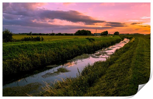 Sunset on the Fens Print by Kelly Bailey