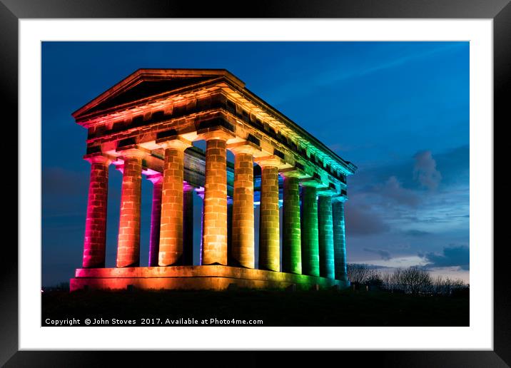 Illuminated Penshaw Monument at Night with Rainbow Framed Mounted Print by John Stoves