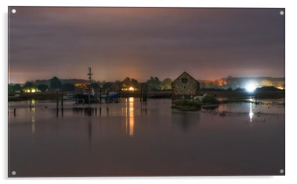 Night time reflections at Thornham harbour Acrylic by Gary Pearson