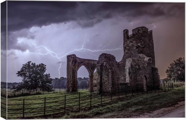 Lightning over the ruins of St Mary’s Church Canvas Print by Gary Pearson