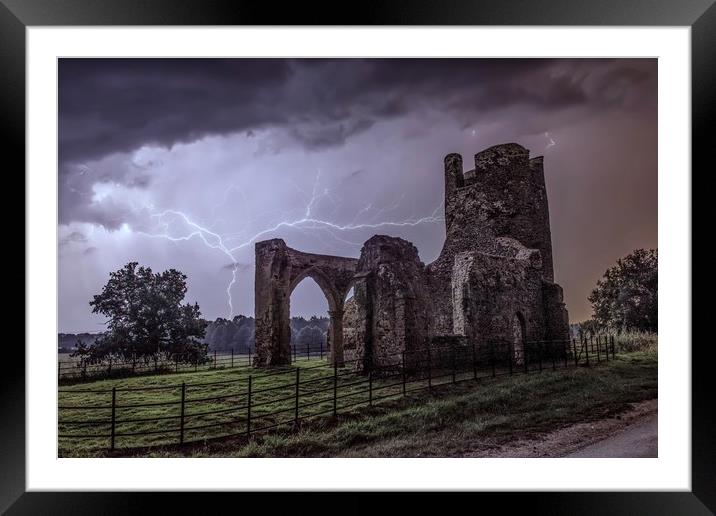 Lightning over the ruins of St Mary’s Church Framed Mounted Print by Gary Pearson