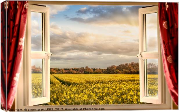 Window open with a view onto farm crops Canvas Print by Simon Bratt LRPS