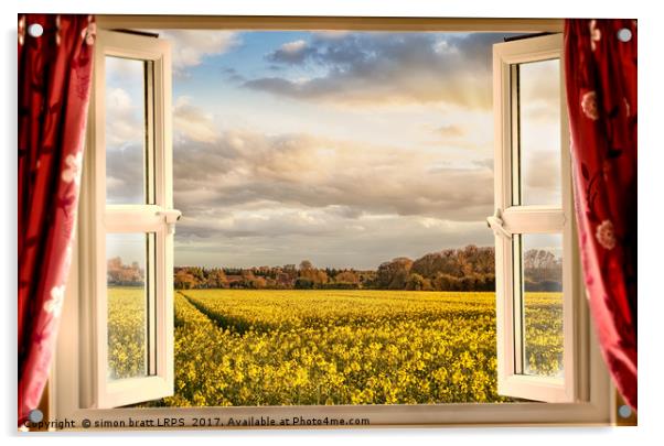 Window open with a view onto farm crops Acrylic by Simon Bratt LRPS