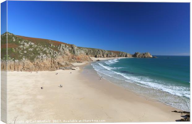 Porthcurno Beach in Cornwall, England Canvas Print by Carl Whitfield