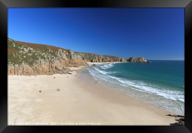 Porthcurno Beach in Cornwall, England Framed Print by Carl Whitfield