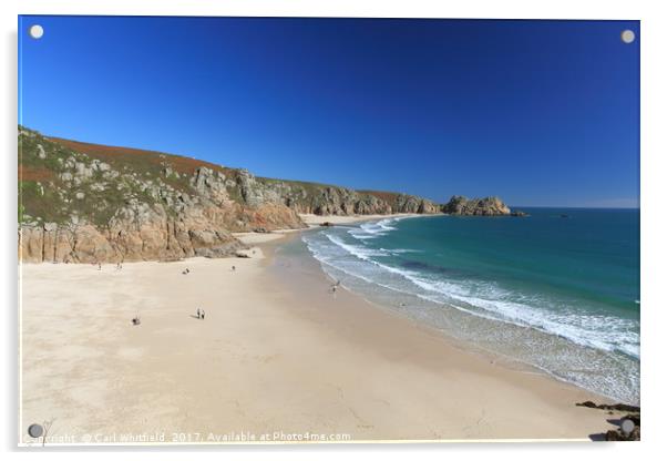 Porthcurno Beach in Cornwall, England Acrylic by Carl Whitfield