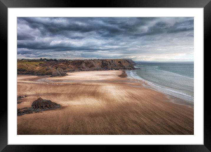 Wind swept Three Cliffs Bay Framed Mounted Print by Leighton Collins
