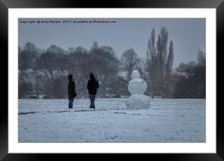 Snowman at Braunstone Park Framed Mounted Print by Andy Morton