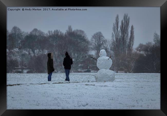 Snowman at Braunstone Park Framed Print by Andy Morton
