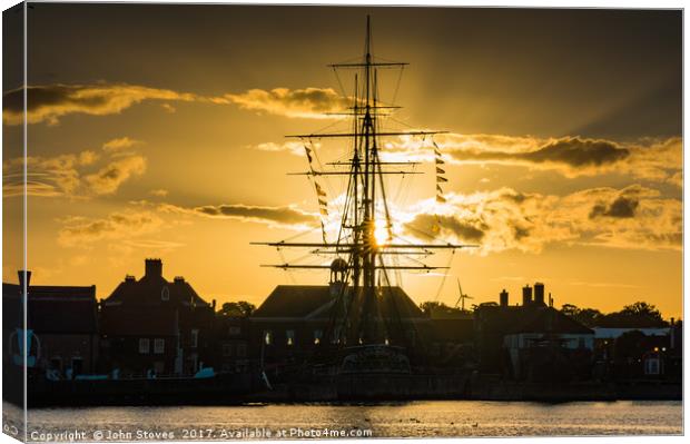 Magnificent sunset view of HMS Trincomalee at Hart Canvas Print by John Stoves