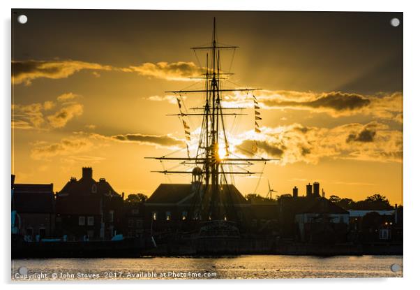 Magnificent sunset view of HMS Trincomalee at Hart Acrylic by John Stoves