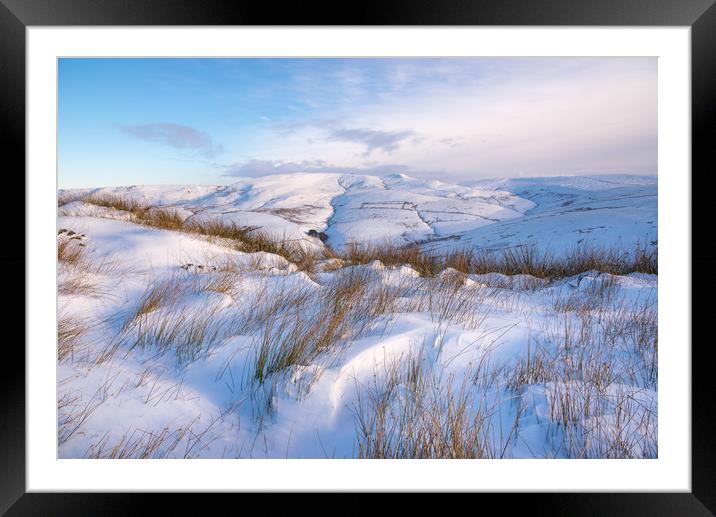 Soft drifted snow in the Peak District Framed Mounted Print by Andrew Kearton