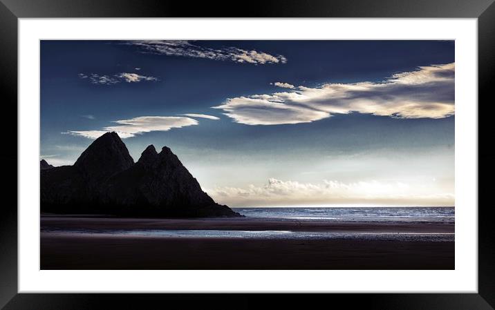 Three Cliffs Bay blue mood Framed Mounted Print by Leighton Collins