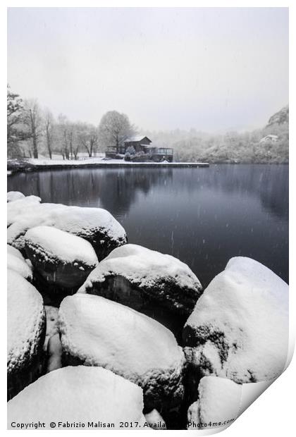 It's snowning over the lake Print by Fabrizio Malisan