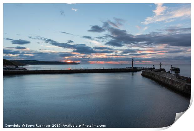 Sunset Over Whitby Harbour Entrance Print by Steve Rackham