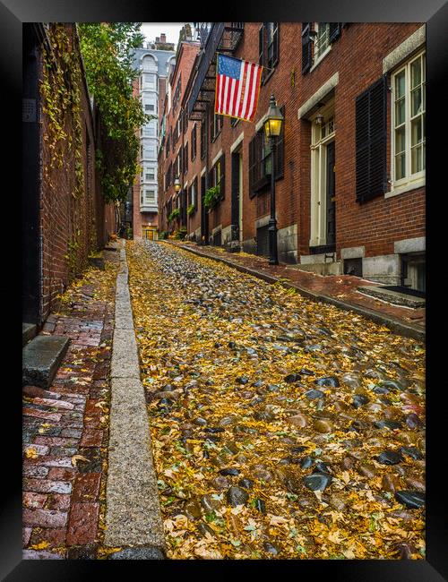 The Fall on Acorn Street ,Boston Framed Print by George Robertson