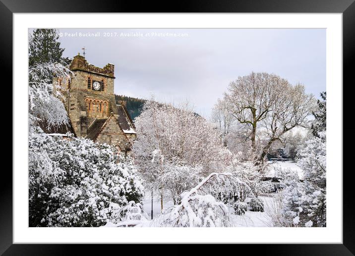 Church in Winter Snow Scene in Betws-y-Coed Framed Mounted Print by Pearl Bucknall