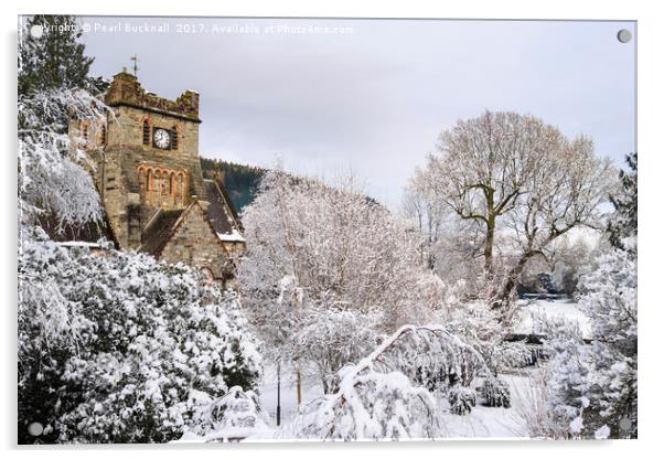 Church in Winter Snow Scene in Betws-y-Coed Acrylic by Pearl Bucknall